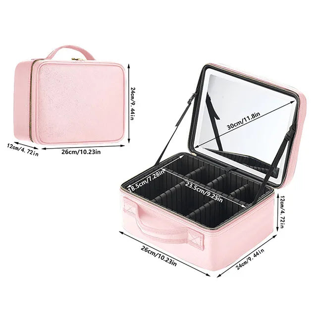 Cosmetiquera con Espejo LED Glambox Mirror® – Maquíllate con Luz Profesional Donde Estés
