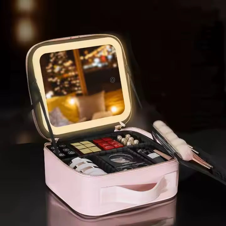 Cosmetiquera con Espejo LED Glambox Mirror® – Maquíllate con Luz Profesional Donde Estés